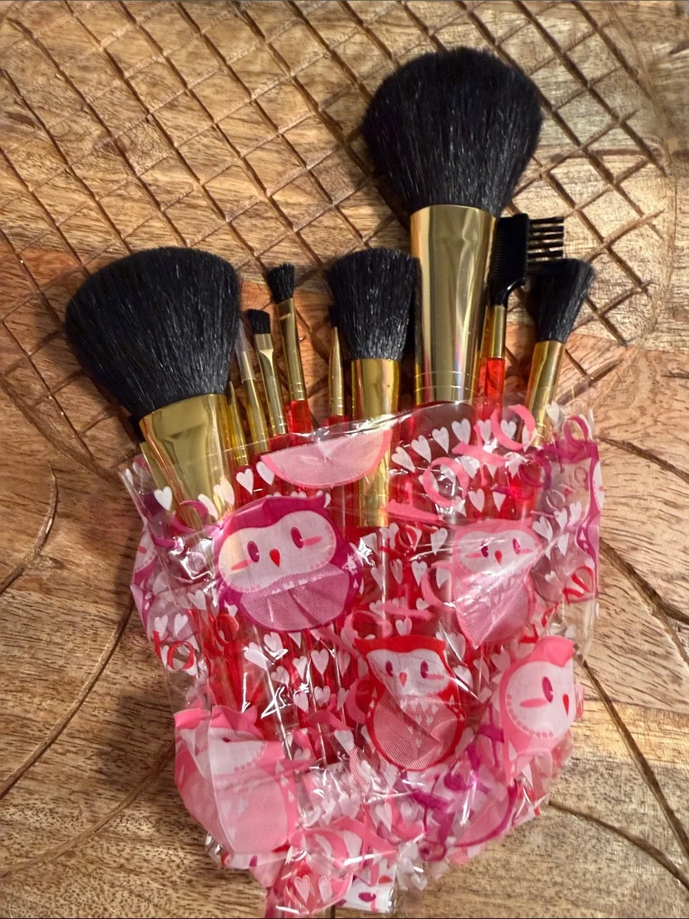 NWT 11 pc Complete Gold & Red Women's Brush Set by Upstage packaged in owl wrap